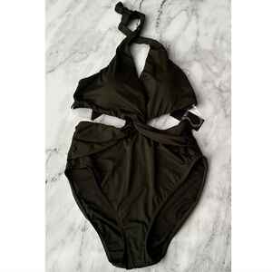 Lauren Ralph Lauren Nwt Green Twist Front Cutout Halter One Piece Swimsuit 14